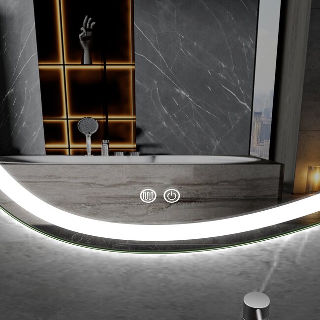Quality Heating Miroir asymétrique avec éclairage LED encastré et anti-condensation 100cm de large et 65cm de haut