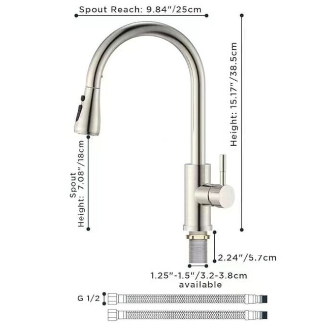 Nurion Robinet de cuisine Nurion argenté avec bec