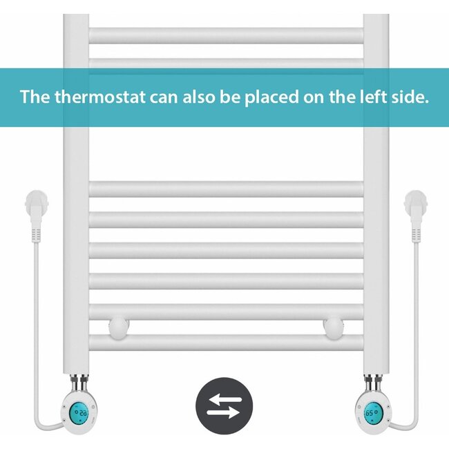 Quality Heating Radiateur Électrique pour Serviettes avec Thermostat Numérique - Radiateur Salle de Bain - 1200 × 500 mm - Blanc - 500 Watt