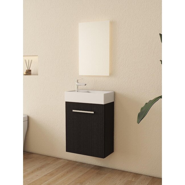 Nurion Nurion Meuble de toilette Max - lavabo blanc brillant et armoire en bois noir - 45 x 25 x 72 cm