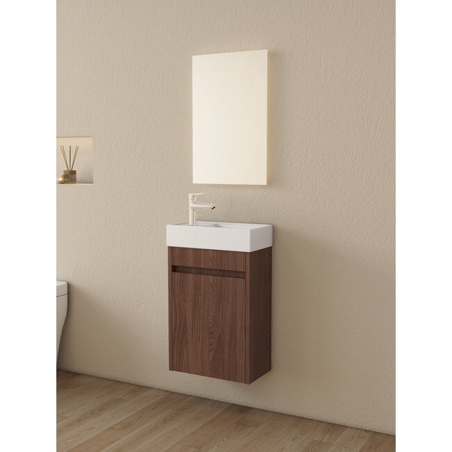 Nurion Nurion Meuble de toilette Vince - lavabo blanc brillant et armoire en bois foncé - 41 x 22,5 x 65 cm