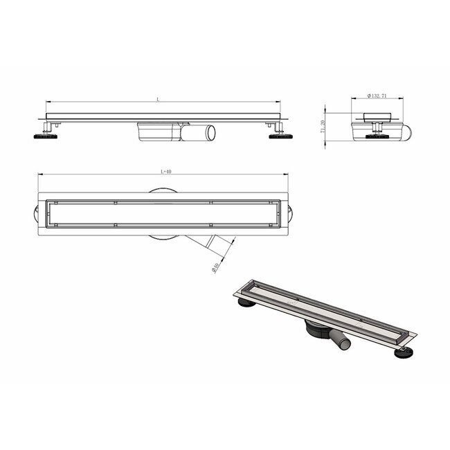 Nurion LunaDrain caniveau de douche complet avec bride flexible