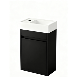 Nurion Meuble de toilette Nurion Tess - lavabo blanc brillant et armoire en bois noir - 41 x 22,5 x 65 cm