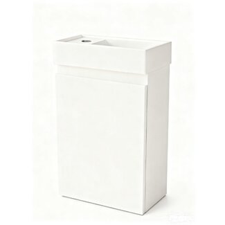Nurion Nurion Meuble de toilette Lotte - lavabo blanc brillant et armoire en bois blanc - 41 x 22,5 x 65 cm