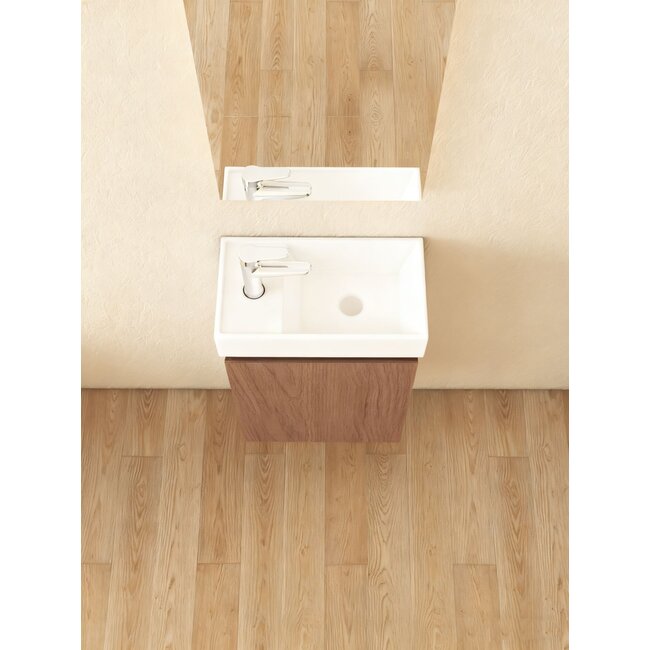 Nurion Nurion Meuble de toilette Finn - lavabo blanc brillant et armoire en bois foncé - 41 x 22,5 x 65 cm