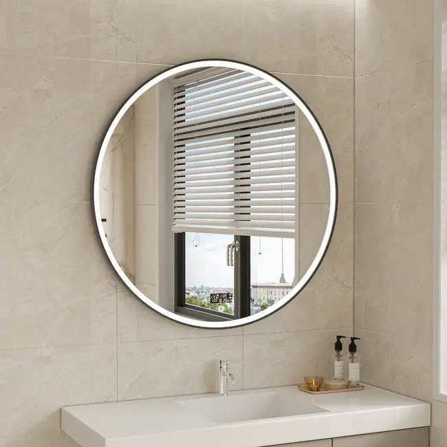 Bella Mirror Miroir rond 100cm cadre noir avec éclairage LED, anti-buée et wifi