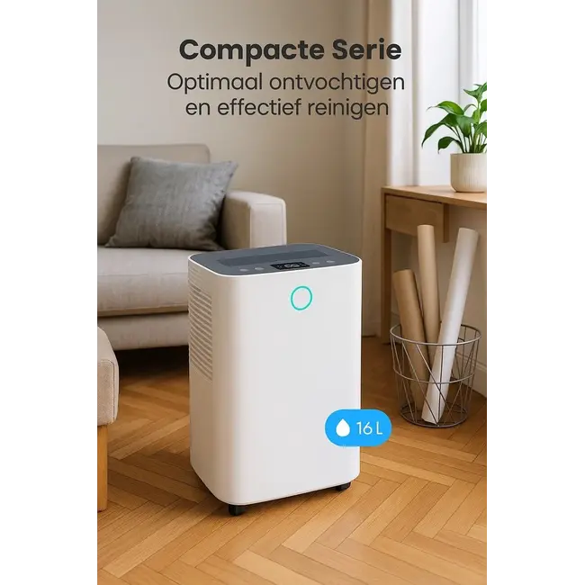 Nurion Slimme luchtontvochtiger compact 16 Liter Wifi met carbon filter