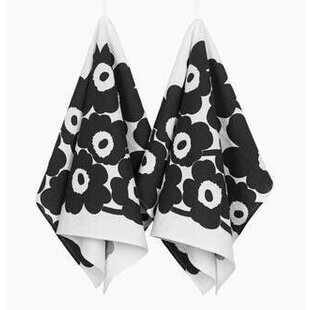 marimekko tea towel unikko black white set  2 pcs