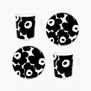 marimekko oiva unikko ontbijtset zwart wit