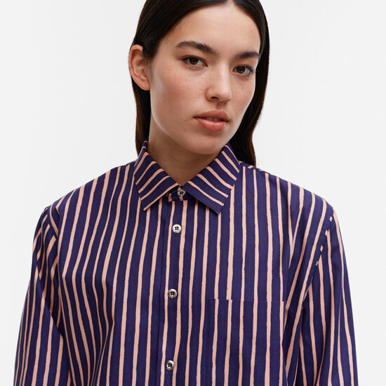Marimekko marimekko Kioski Jokapoika cotton shirt blauw-zalm M