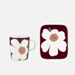 marimekko unikko anniversary ooiva mug + plate white/dark cherry