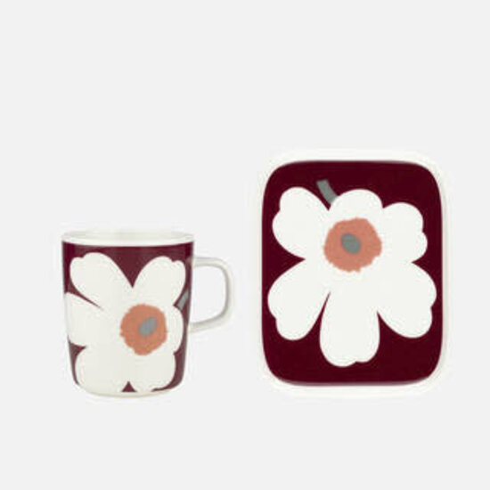 Marimekko marimekko unikko anniversary ooiva mug + plate white/dark cherry