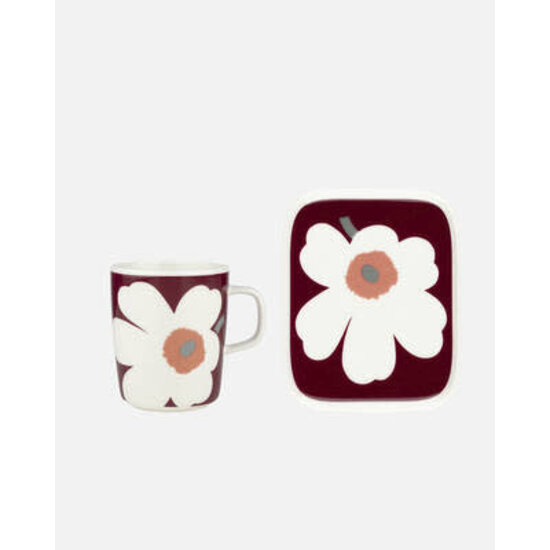 Marimekko marimekko unikko anniversary oiva mug + plate white/dark cherry