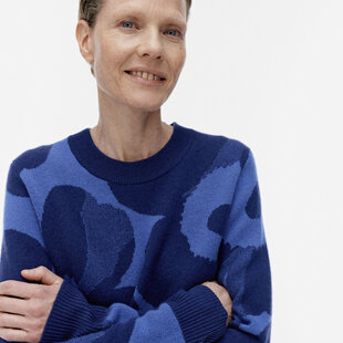 marimekko aukio unikko blue wol cashmere mt L