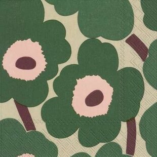 marimekko unikko green rose servetten L
