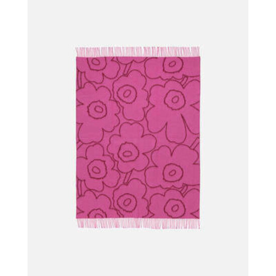 Marimekko marimekko pirto unikko throw wool 130 x 170 cm pink- burgundy