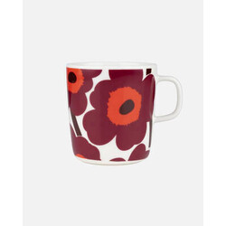 marimekko unikko mug  dark red- beige 4dl
