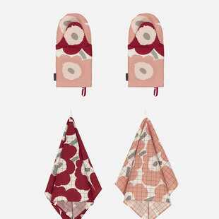 marimekko pieni unikko tea towel dark red