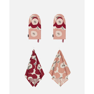 marimekko pieni unikko tea towel dark red