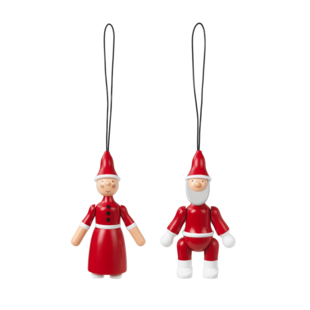 kay bojesen santa claus and santa clara red/white christmas tree figures
