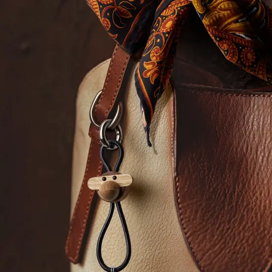 Kay Bojesen Kay Bojesen Monkey silver metal Keychain with Black Leather