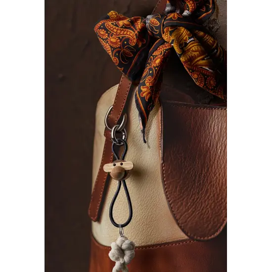 Kay Bojesen Kay Bojesen Monkey silver metal Keychain with Black Leather