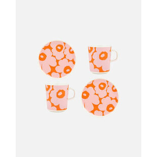 marimekko unikko breakfast set 4 pcs orange-pink