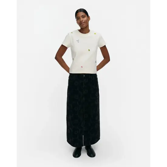 Marimekko marimekko maridenim kuvastuma unikko denim skirt, black size 38