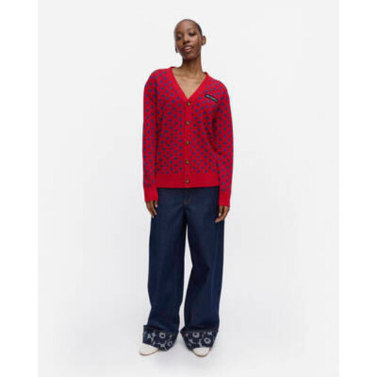 Marimekko marimekko sif pallo cardigan wool red with blue dots mt.L