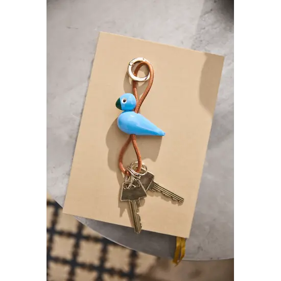 Kay Bojesen Kay Bojesen Blue Bird silver metal Keychain with natural Leather