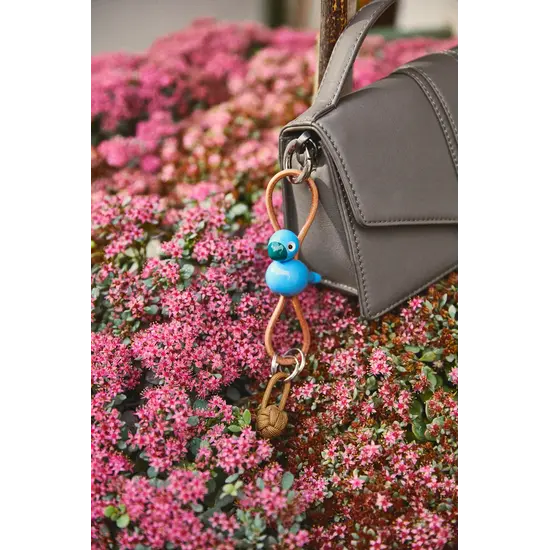 Kay Bojesen Kay Bojesen Blue Bird silver metal Keychain with natural Leather