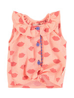 Piupiuchick Sleeveless shirt w/ collar pink w/ red lips - Piupiuchick