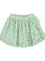 Piupiuchick Short skirt w/ ruffles green stripes w/ flowers - Piupiuchick