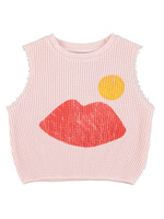 Piupiuchick Sleeveless top light pink with lips print - Piupiuchick