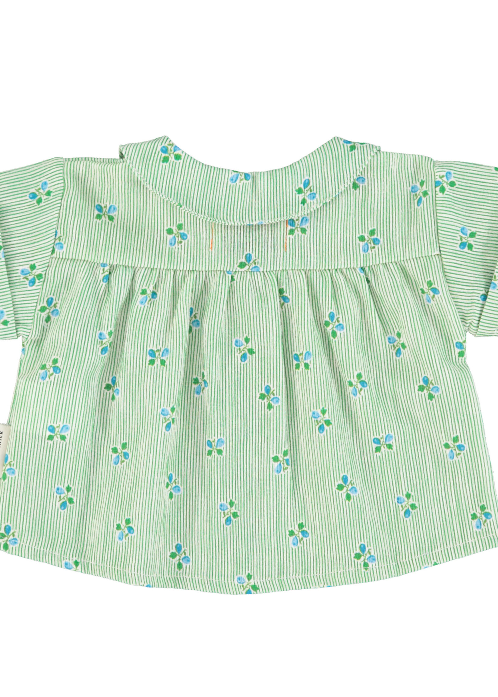 Piupiuchick Peter pan collar shirt green stripes w/ flowers - Piupiuchick