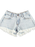 Piupiuchick Shorts w/ fringes washed blue denim - Piupiuchick