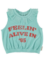 Piupiuchick Sleeveless top w/collar | blue w/ "feelin' alive" print - Piupiuchick