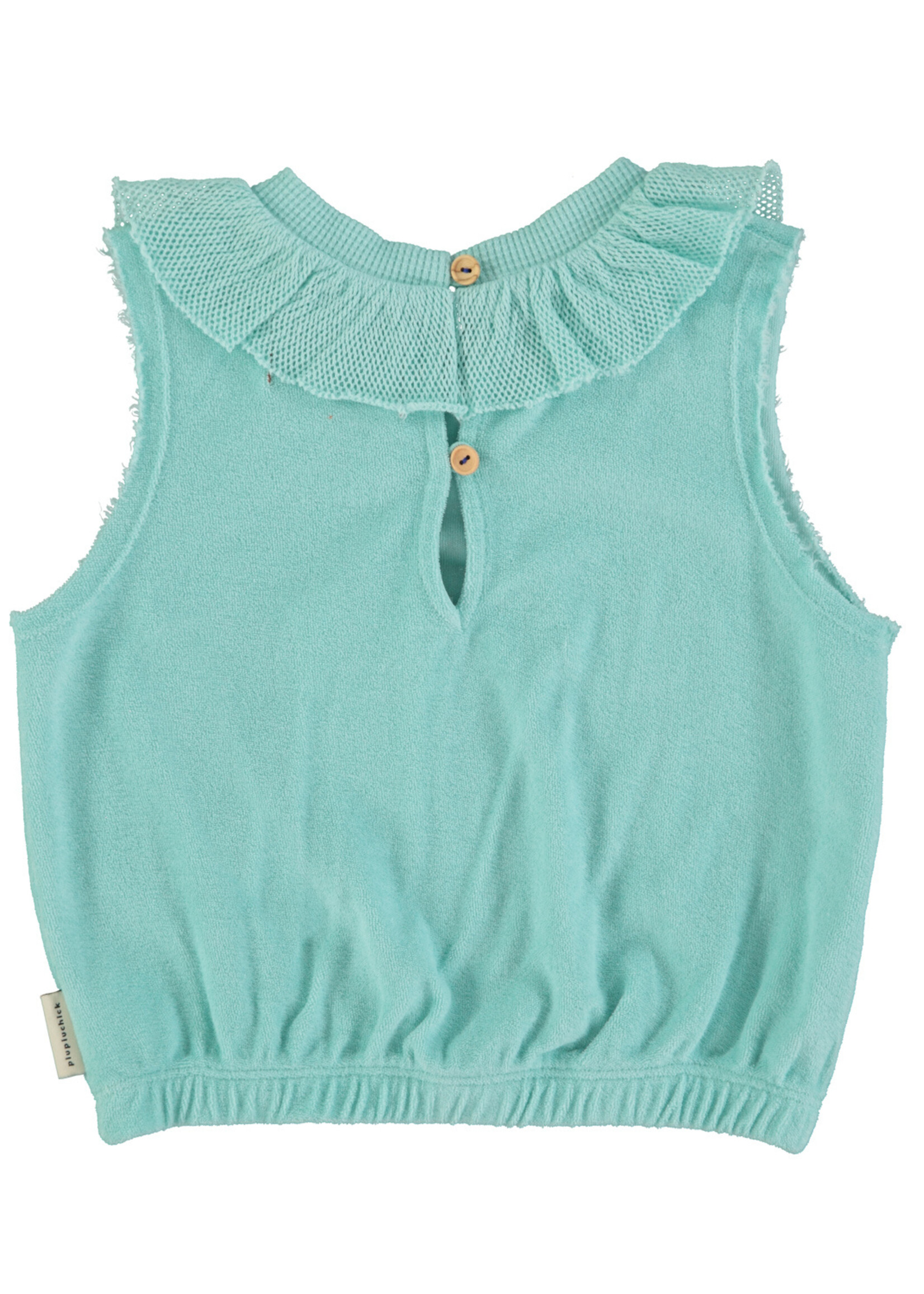 Piupiuchick Sleeveless top w/collar | blue w/ "feelin' alive" print - Piupiuchick