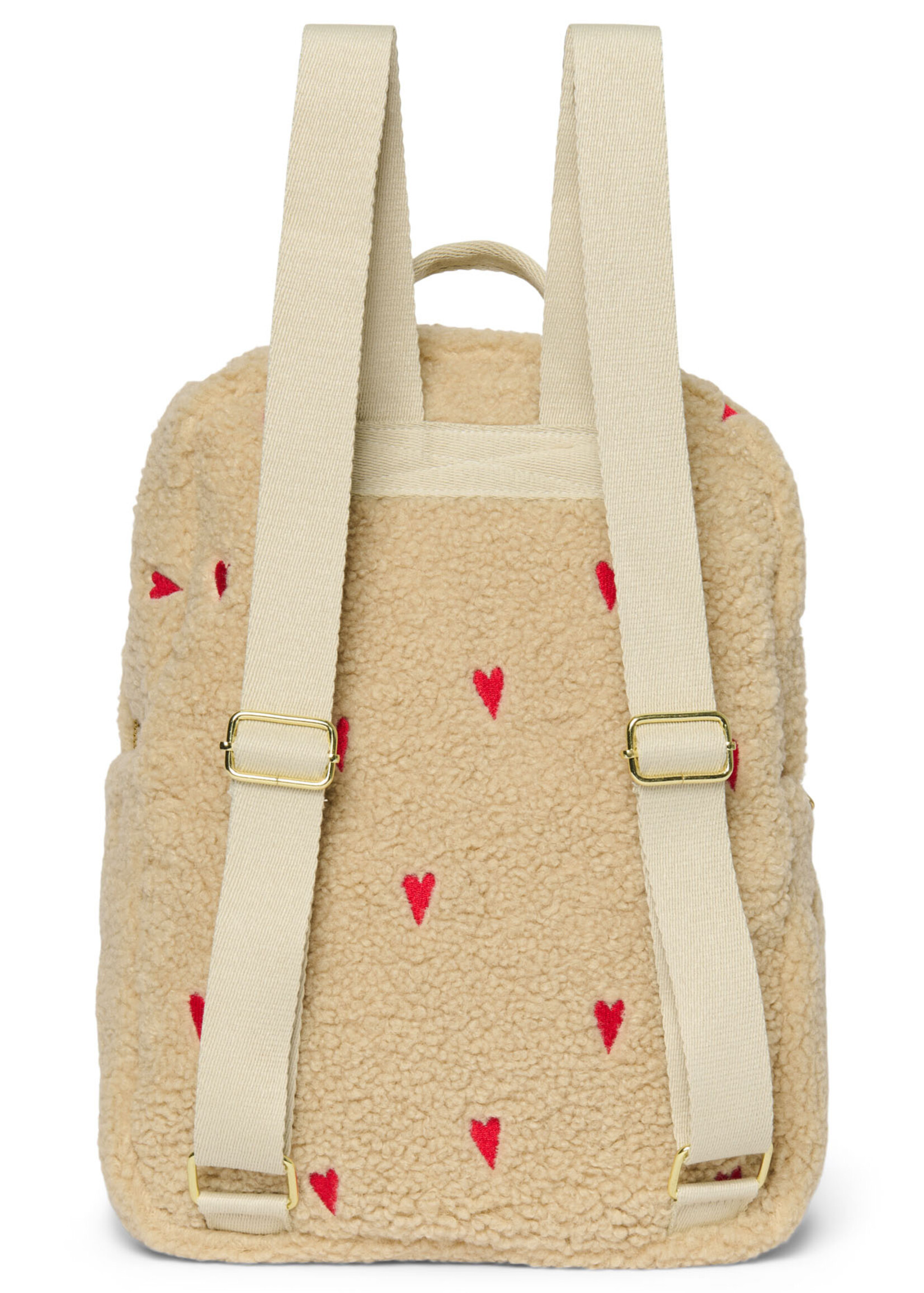 Studio Noos Ecru teddy heart  Midi backpack with front bag - Studio Noos