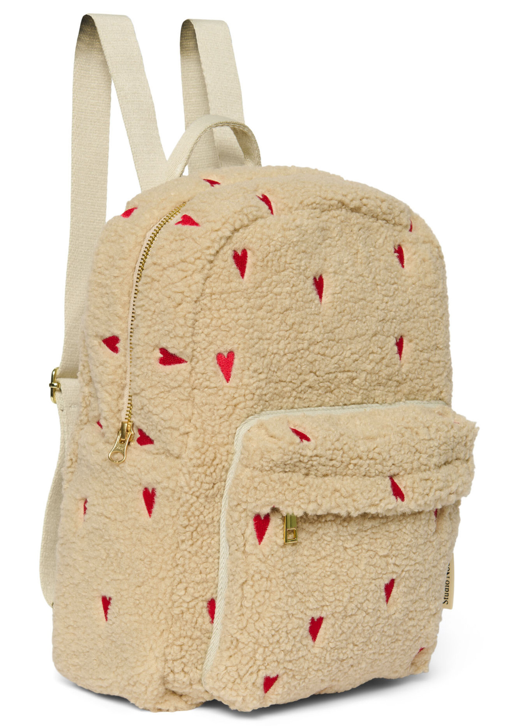 Studio Noos Ecru teddy heart  Midi backpack with front bag - Studio Noos