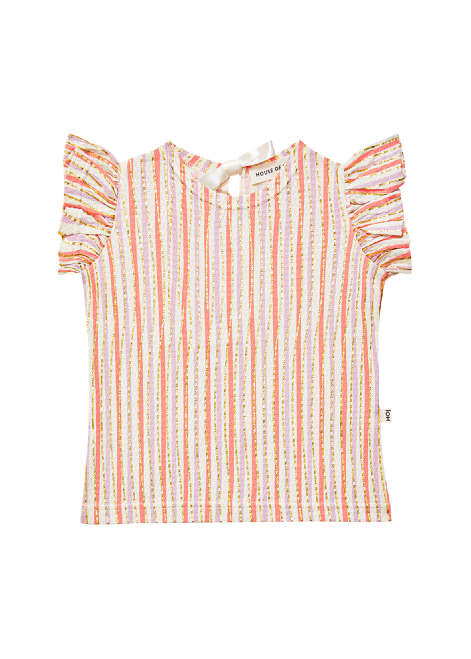 House of jamie Ruffle tee Rose Gold vertical stripe - House of Jamie