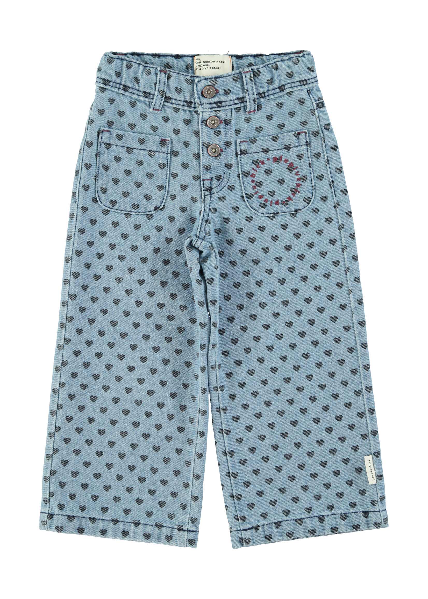 Piupiuchick Flare trousers Washed blue denim black hearts - Piupiuchick