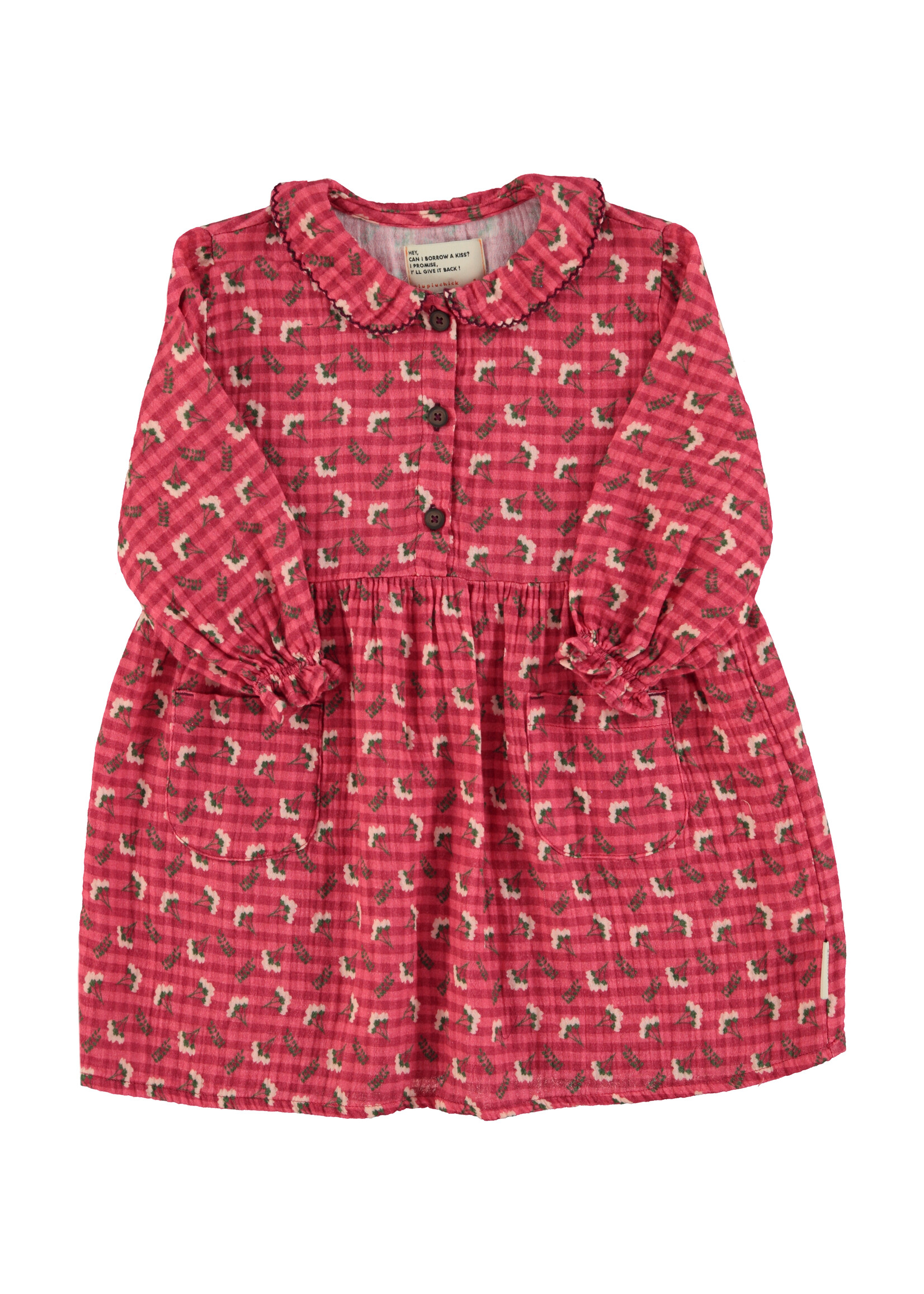 Piupiuchick Short dress Pink checekered flowers - Piupiuchick