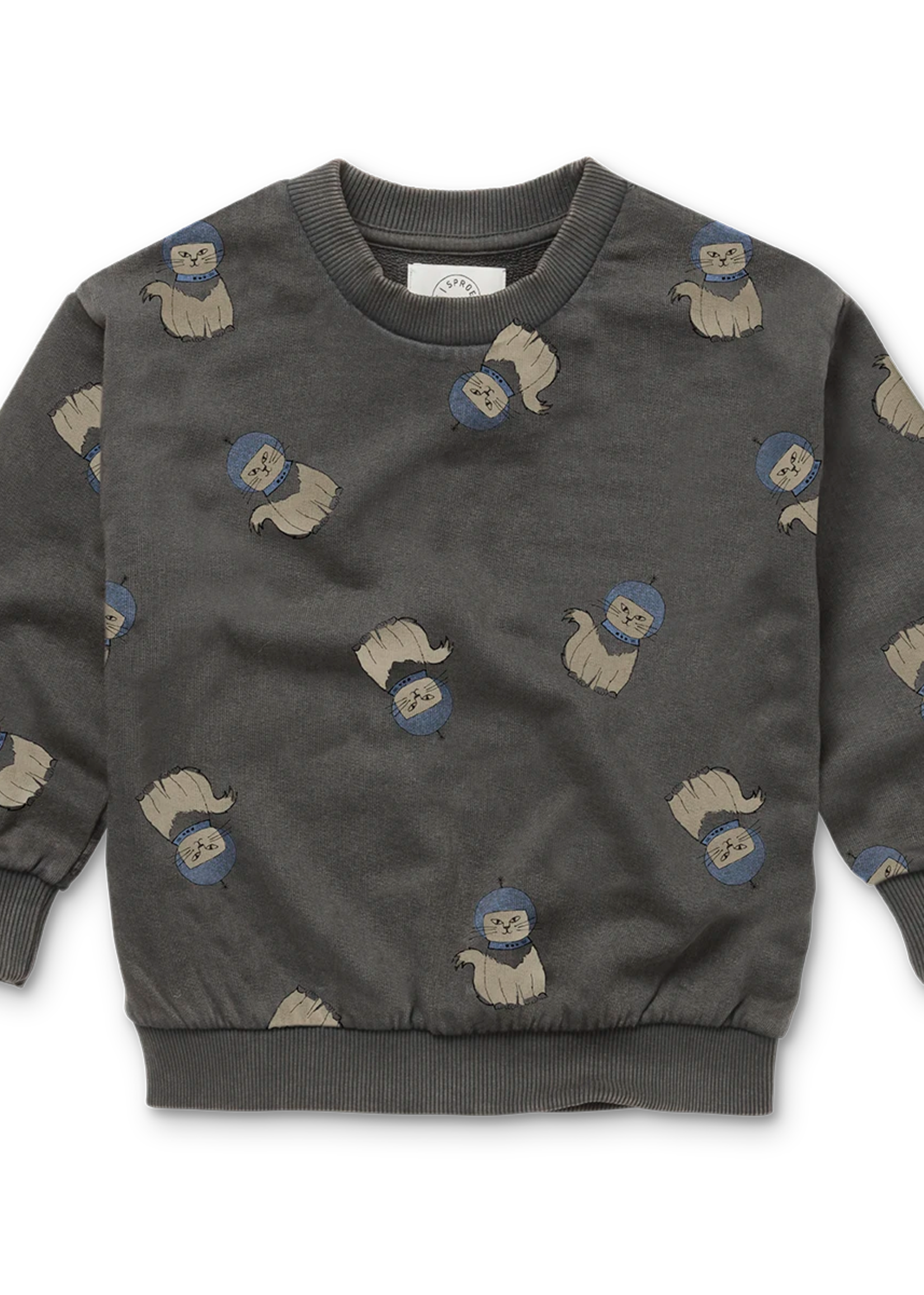 Sproet en Sprout Sweatshirt space cat print | Washed black - Sproet en Sprout