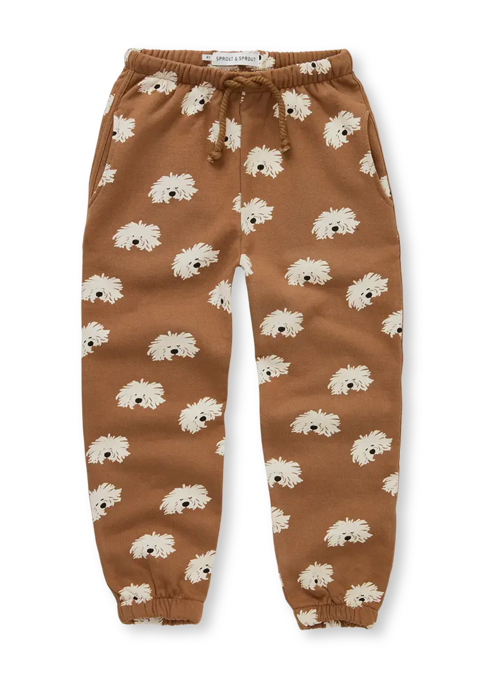 Sproet en Sprout Sweatpants moustache dog print | Mocca - Sproet en Sprout