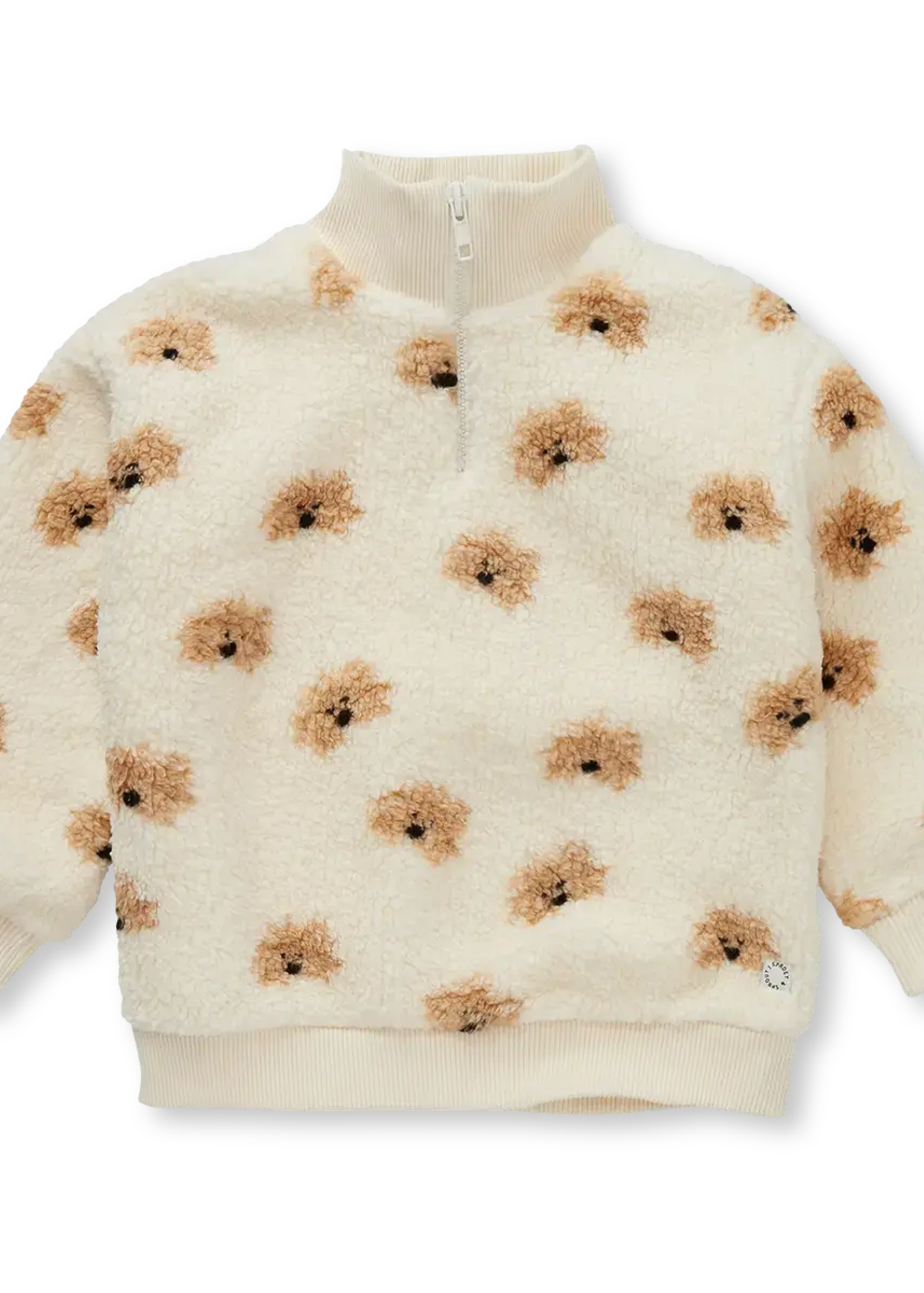 Sproet en Sprout Teddy mock zip dog print | ivory - Sproet en Sprout