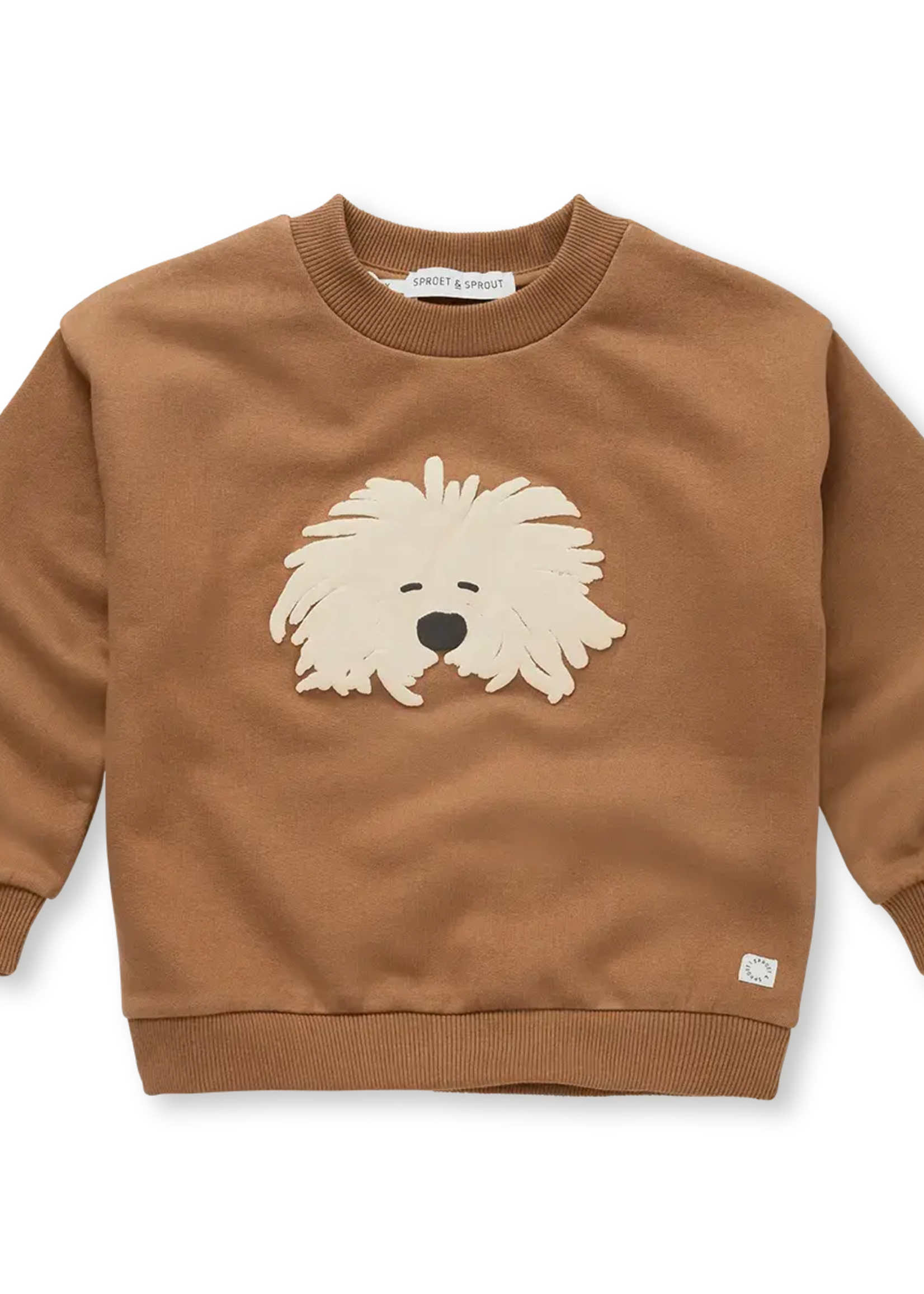 Sproet en Sprout Sweatshirt moustache dog | Mocca - Sproet en Sprout