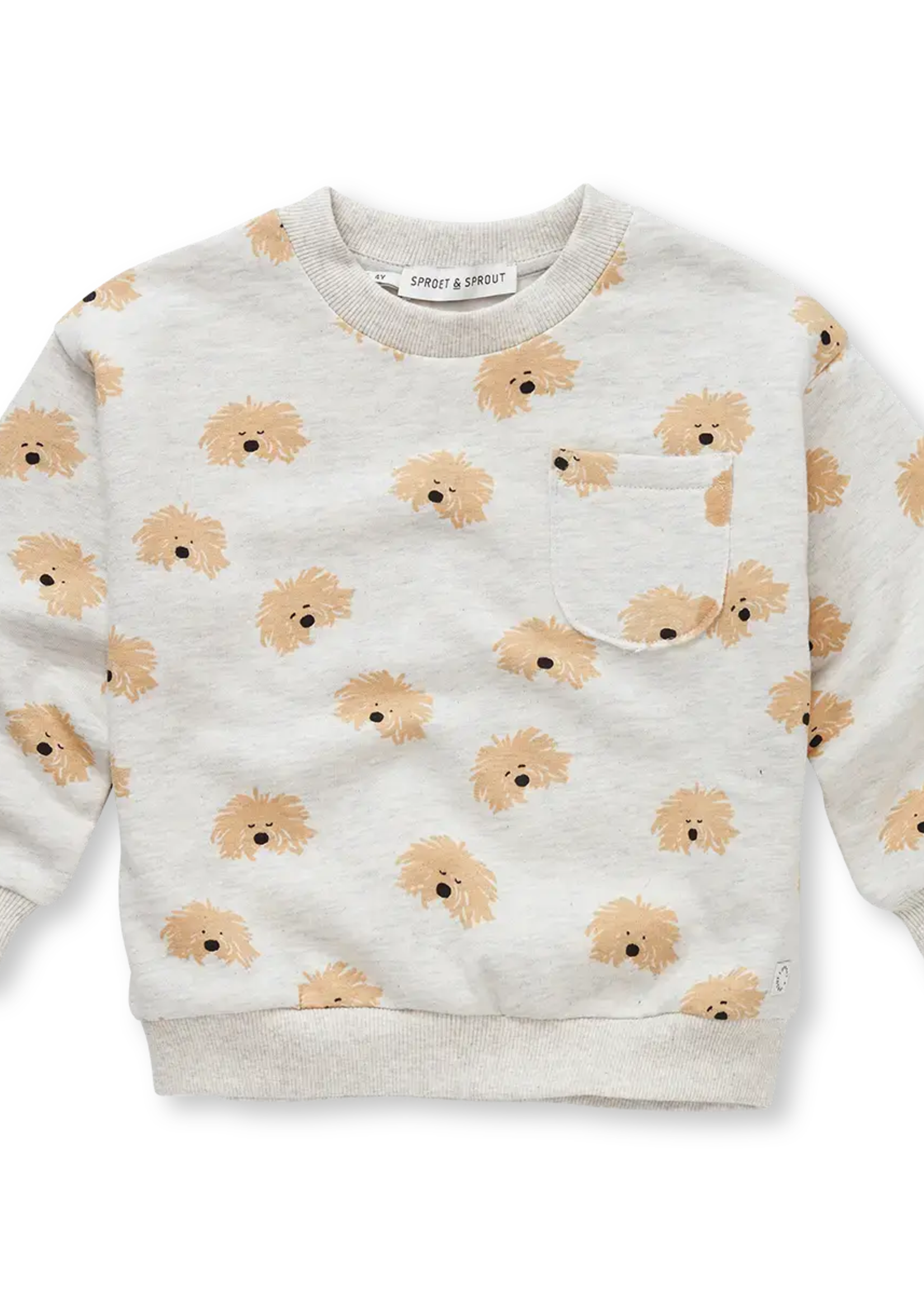 Sproet en Sprout Sweatshirt moustache dog print |Light Grey Melee - Sproet en Sprout