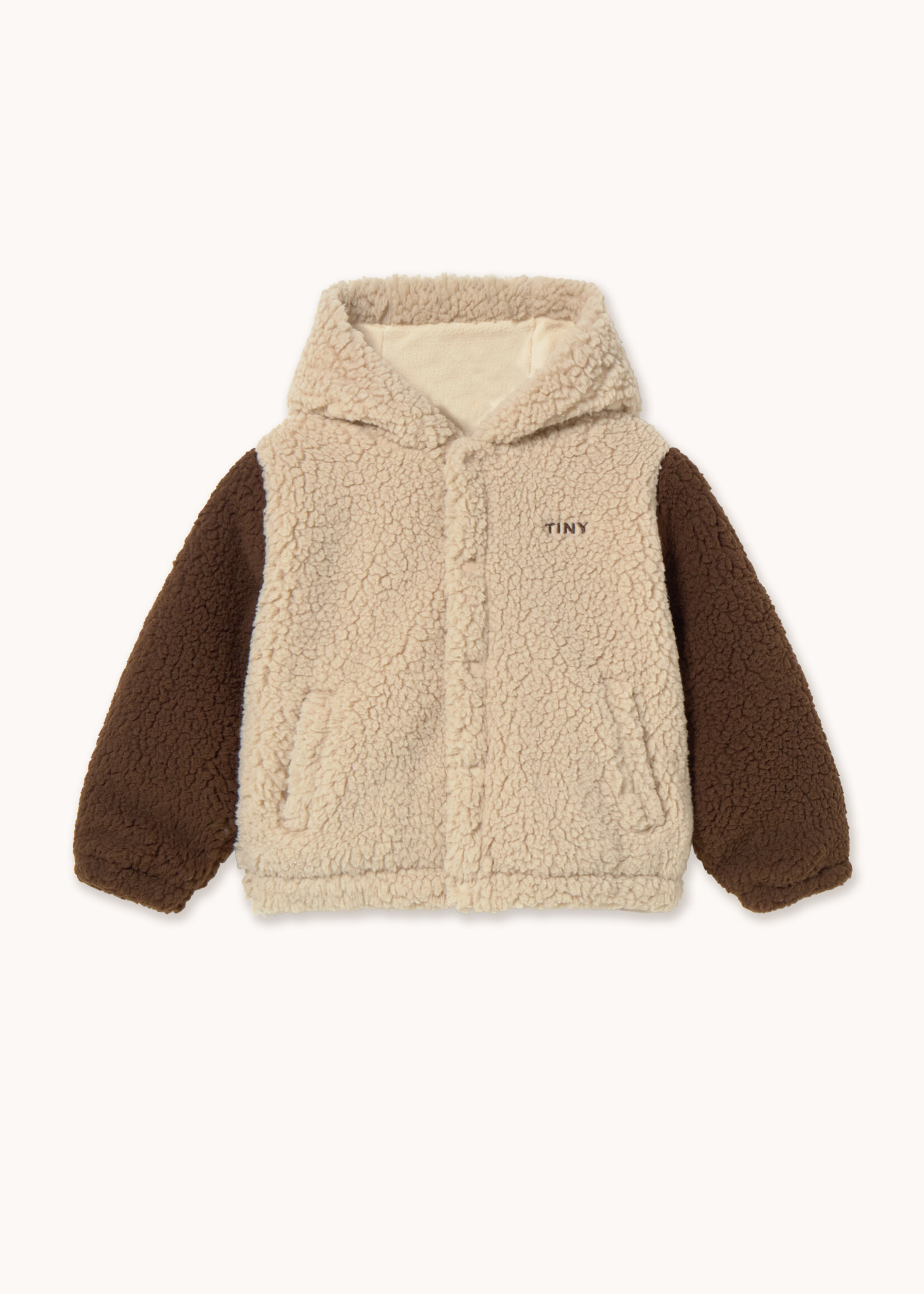Tiny Cottons Color block sherpa hoodie Ecru - Tiny Cottons