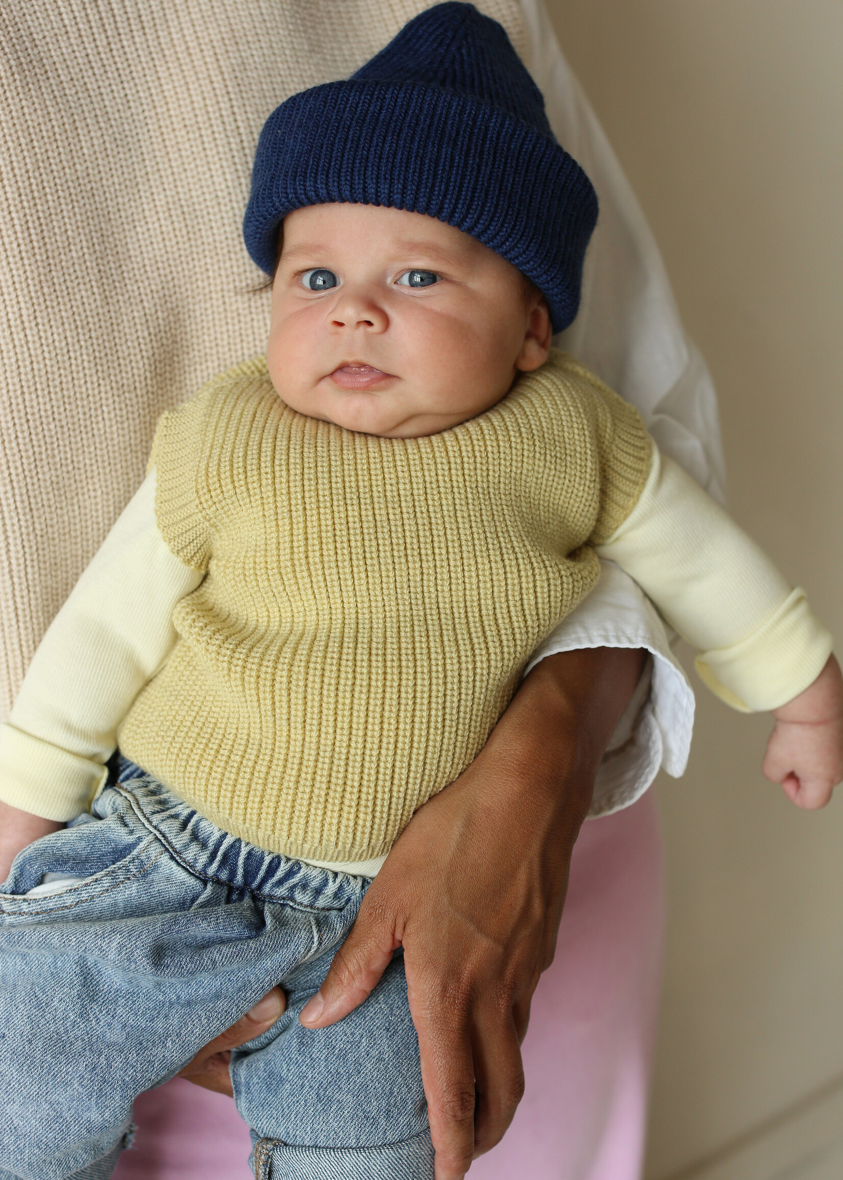 HVID Beanie Fonzie kids Blue - Hvid